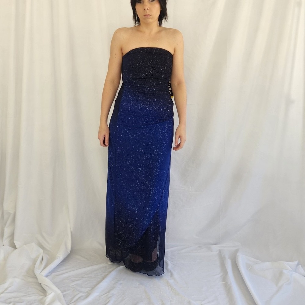 Y2K Deadstock Blue Slinky‎ Sparkly Gown